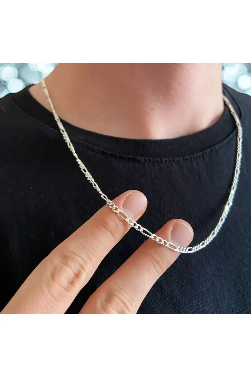 ZEY GÜMÜŞ 3 MM FİGARO ZİNCİR KOLYE 925 AYAR GÜMÜŞ görsel 2