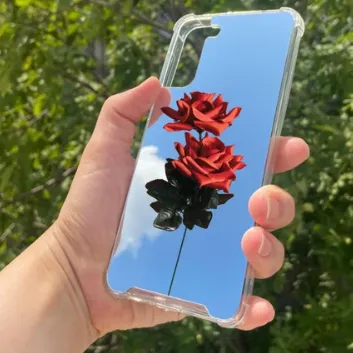 Exporanto Samsung S21 Plus Uyumlu Aynalı Gül Desenli Darbe Kamera Korumalı Silikon Telefon Kılıfı görsel 1