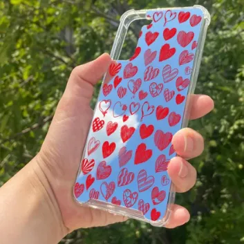 Exporanto Samsung S21 Plus Uyumlu Aynalı Kalp Desenli Darbe Kamera Korumalı Silikon Telefon Kılıfı görsel 1