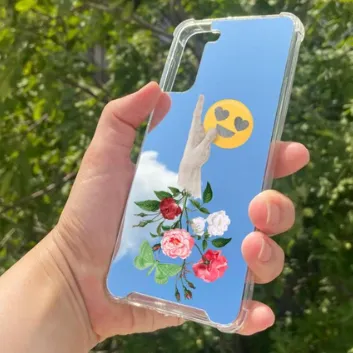 Exporanto Samsung S21 Plus Uyumlu Aynalı Çiçekli El Desenli Darbe Kamera Korumalı Silikon Telefon Kılıfı görsel 1