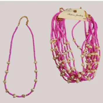 Exporanto Kum Boncuk Incili Kolye Pembe görsel 1