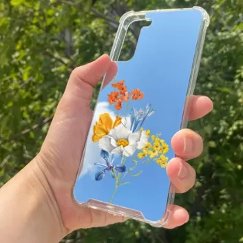 Exporanto Samsung S21 Plus Uyumlu Aynalı Sarı Beyaz Desenli Darbe Kamera Korumalı Silikon Telefon Kılıfı görsel 1
