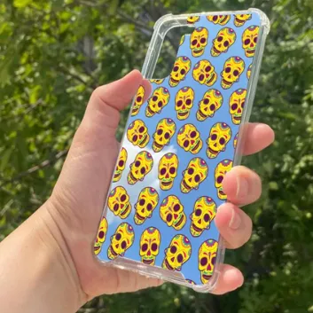 Exporanto Samsung S21 Plus Uyumlu Aynalı Sarı Kuru Kafa Desenli Darbe Kamera Korumalı Silikon Telefon Kılıfı görsel 1