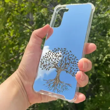 Exporanto Samsung S21 Plus Uyumlu Aynalı Ağaç Desenli Darbe Kamera Korumalı Silikon Telefon Kılıfı görsel 1