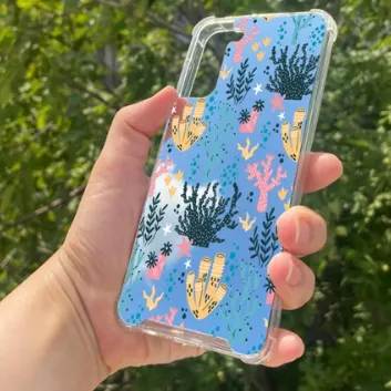 Exporanto Samsung S21 Plus Uyumlu Aynalı Renkli Dal Desenli Darbe Kamera Korumalı Silikon Telefon Kılıfı görsel 1