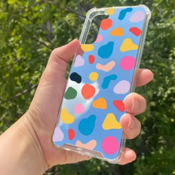 Exporanto Samsung S21 Plus Uyumlu Aynalı Renkli Benek Desenli Darbe Kamera Korumalı Silikon Telefon Kılıfı