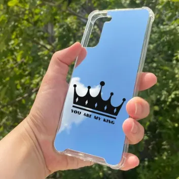 Exporanto Samsung S21 Plus Uyumlu Aynalı Kral Taçı Desenli Darbe Kamera Korumalı Silikon Telefon Kılıfı görsel 1