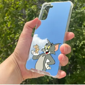 Exporanto Samsung S21 Plus Uyumlu Aynalı Tom ve Jerry Desenli Darbe Kamera Korumalı Silikon Telefon Kılıfı görsel 1