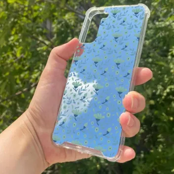 Exporanto Samsung S21 Plus Uyumlu Aynalı Mor Çiçek Desenli Darbe Kamera Korumalı Silikon Telefon Kılıfı görsel 1