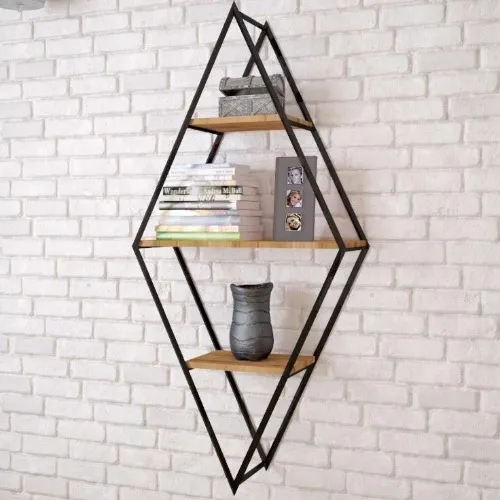 Sivas Gözde Mobilya  Modern Tarz Ahşap Metal Karo 3 Raflı Kitaplık Dekoratif 65X28X140 görsel 1