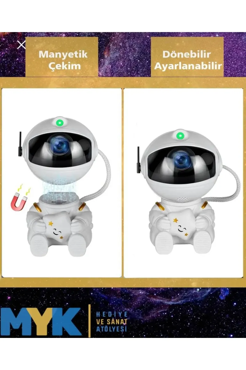 MYK HEDİYE VE SANAT ATÖLYESİ Astronot Projektör Led Işık Lazer Galaxy 360 Yıldız Projeksiyon Aurora Bulutlu Çocuk Gece Lambası görsel 3