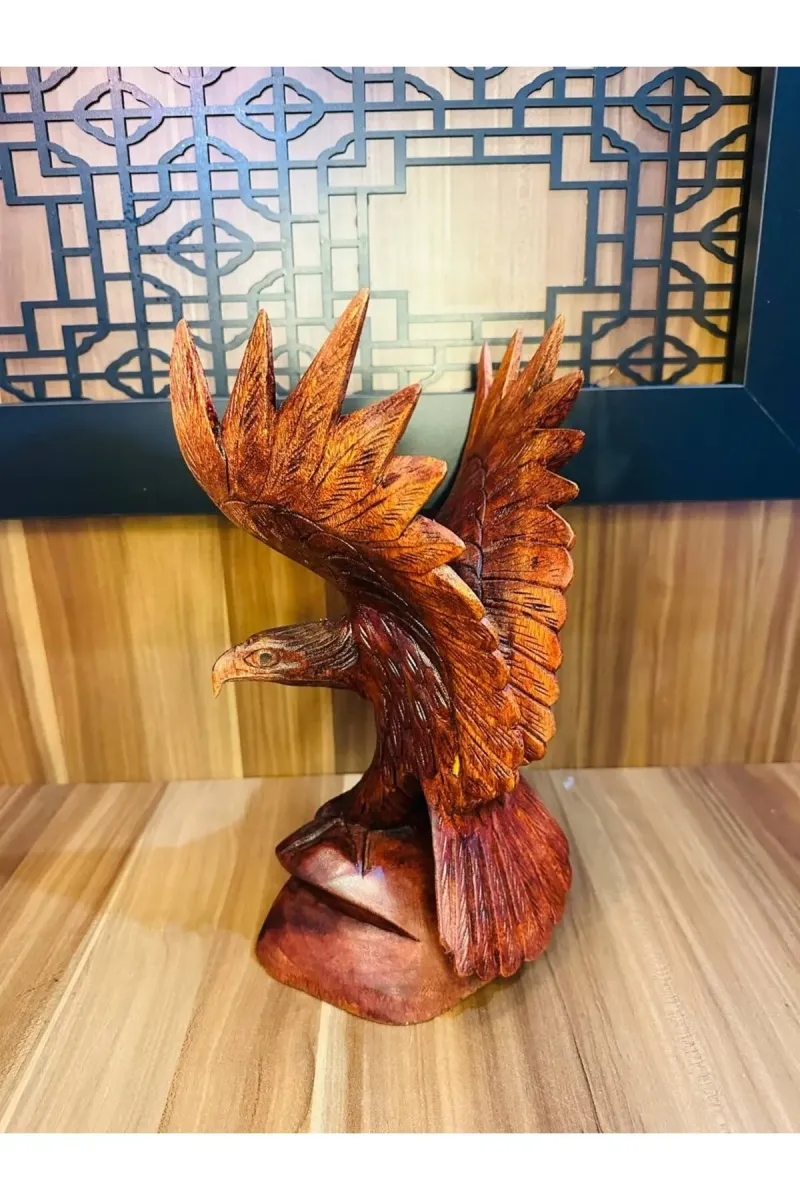 MYK HEDİYE VE SANAT ATÖLYESİ Doğal Ahşap Kartal Heykeli  El Yapımı Şahin Atmaca Yırtıcı Kuş Figürü Dekoratif Hediyelik görsel 3