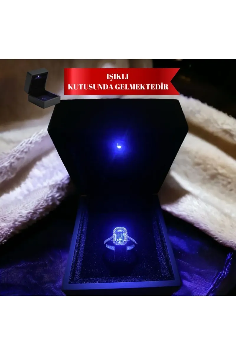 ZEY GÜMÜŞ 925 Ayar Zirkon Taşlı Baget Yüzük (Özel Işıklı Hediye Kutusu İle) görsel 5