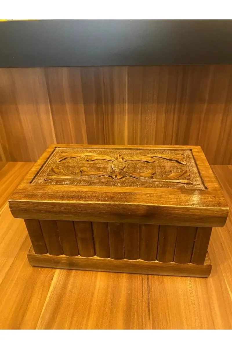 MYK HEDİYE VE SANAT ATÖLYESİ   Ahşap Sandık Dekoratif Ahşap Ceviz Oyma Anahtarlı Bilmeceli görsel 3