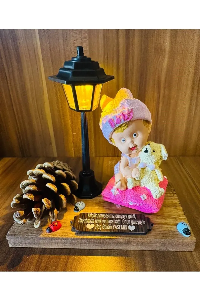 MYK HEDİYE VE SANAT ATÖLYESİ İsme Özel Doğal Bebek Seti̇ Beyaz Sarı Gece Lambalı Bebek Hedi̇yeli̇k Yeni̇ Doğan Seti̇ görsel 3