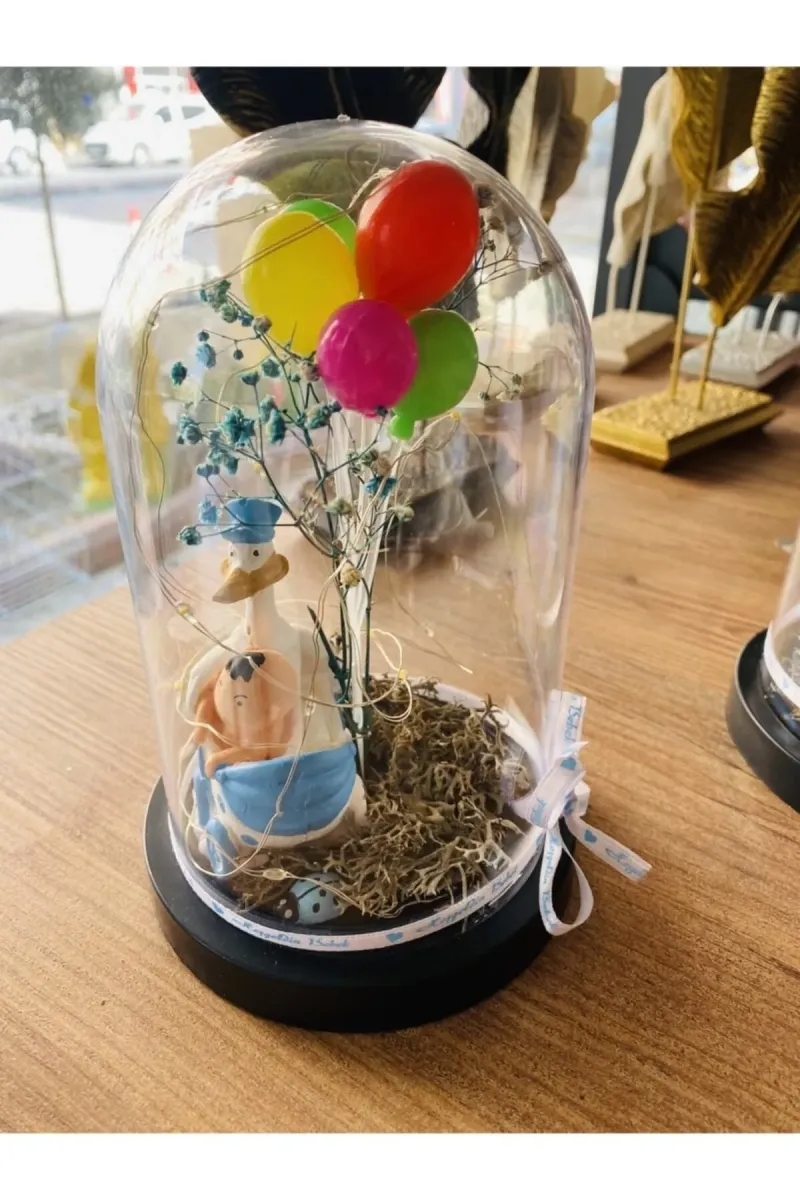 MYK HEDİYE VE SANAT ATÖLYESİ Erkek Bebek Hediyeleri Işıklı Fanus Hoşgeldin Bebek görsel 2