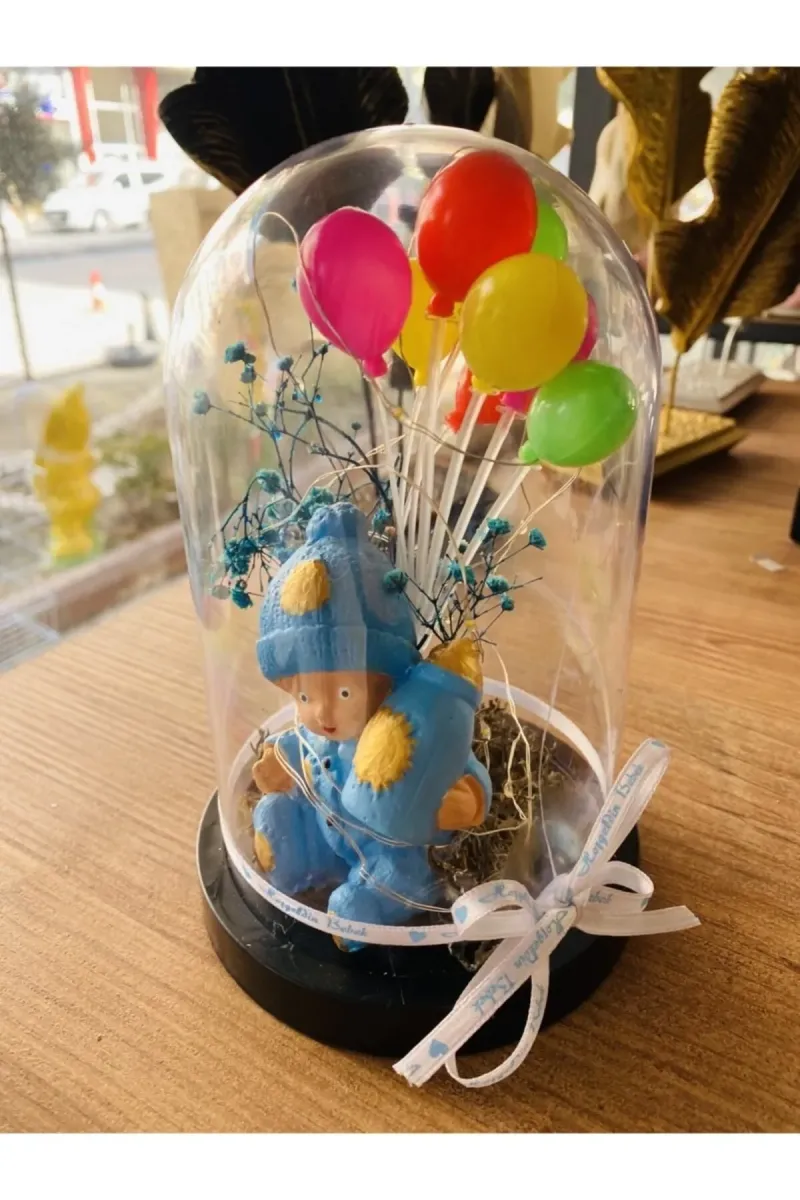 MYK HEDİYE VE SANAT ATÖLYESİ Erkek Bebek Hediyeleri Işıklı Fanus Hoşgeldin Bebek görsel 4