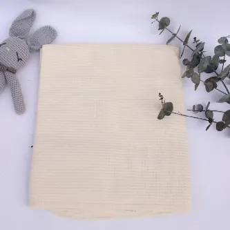 Huggy Mommy Krem Bebek Battaniyesi 80x90 Cm %100 Pamuk Waffle Kumaş Nefes Alan Antialerjik Yenidoğan Battaniye görsel 1
