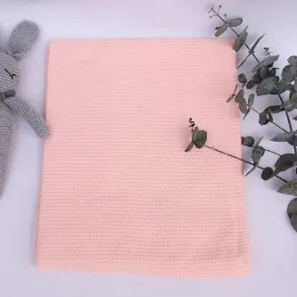 Huggy Mommy Pembe Bebek Battaniyesi 80x90 Cm %100 Pamuk Waffle Kumaş Nefes Alan Antialerjik Yenidoğan Battaniye görsel 1