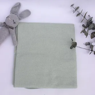 Huggy Mommy Yeşil Bebek Battaniyesi 80x90 Cm %100 Pamuk Waffle Kumaş Nefes Alan Antialerjik Yenidoğan Battaniye görsel 1