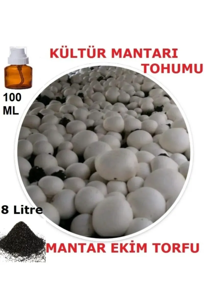 Tarımsal ve Hayvansal Ürünler 100 Ml Kültür Mantarı Tohumu + 8 Lt Mantar Ekim Torfu (başka Bir Şeye Gerek Yok) görsel 1