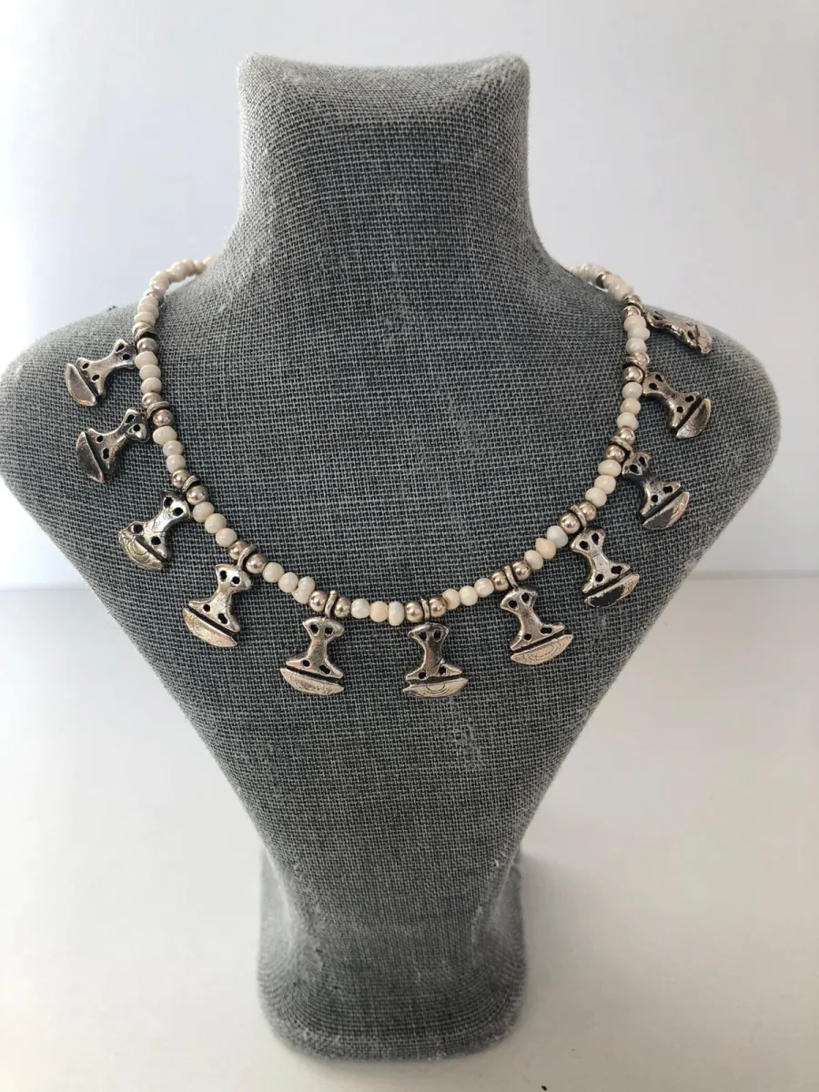Opal Silver 925 Ayar Gümüş Kıbela Çalışması Kum İncili Kolye görsel 1