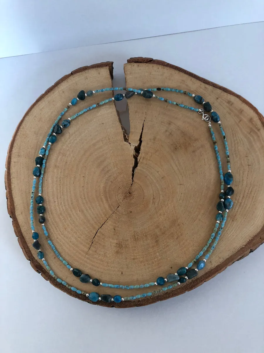 Opal Silver Afgan Azurıt Taşlı Gümüş Toplu Kolye görsel 1