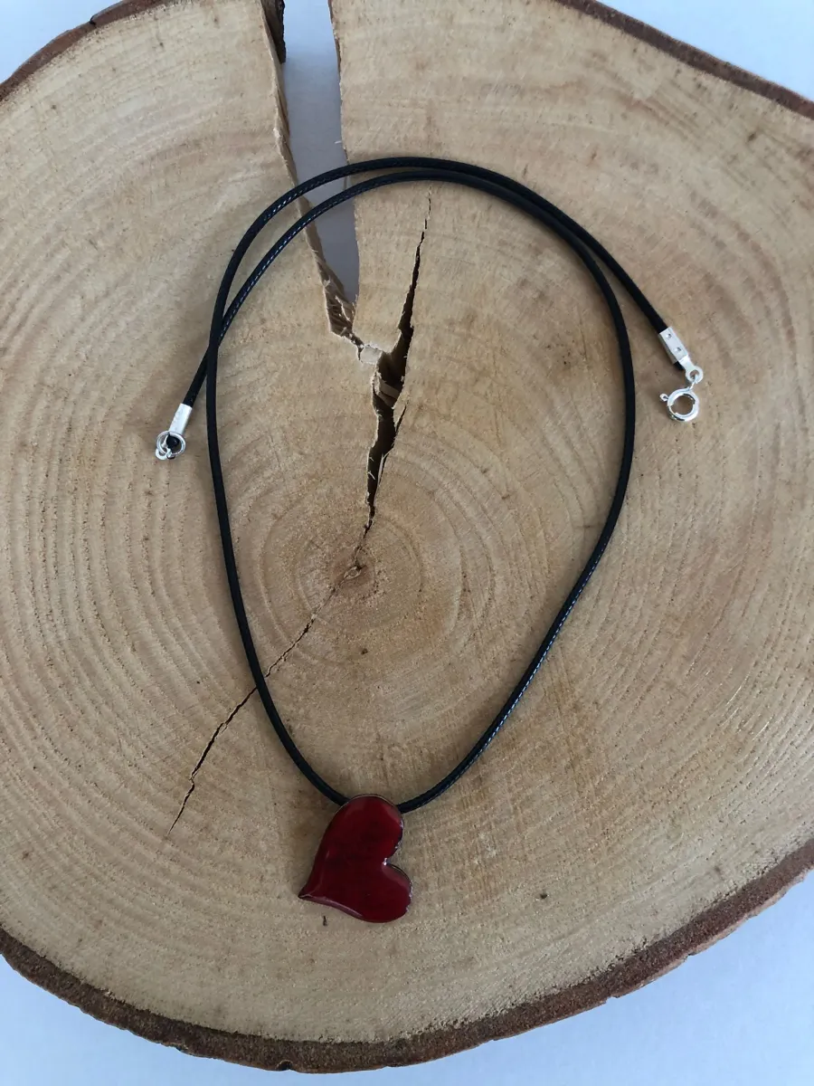 Opal Silver El Yapımı Sıcak Mine Çalışması Kalp Kolye Gümüş Kilitli görsel 2