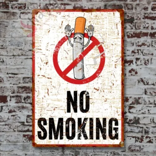 Eller Yukarı No Smoking, Pas Görünümlü Sigara Içmek Yasaktır Metal Uyarı Levhası - 15cm X 22,5cm görsel 1