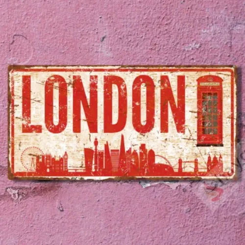 Dekoratif Uv Baskılı Eskitmeli Alüminyum Şehir Tabelası - Londra - 15cm X 30cm görsel 1