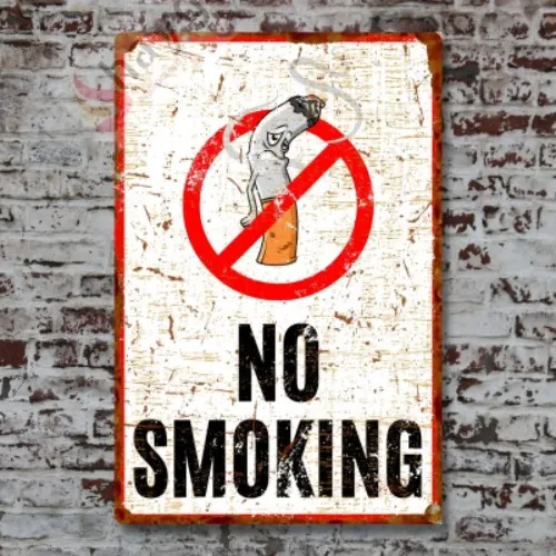 Hasta Karikatürlü No Smoking, Pas Görünümlü Sigara Içmek Yasaktır Metal Tabela 15cm x 22,5cm görsel 1