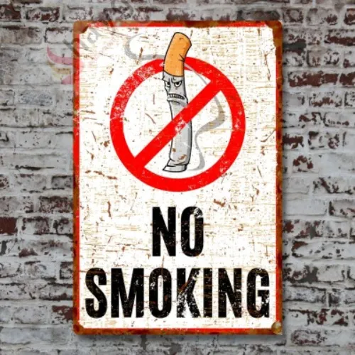 Kızgın Karikatürlü No Smoking, Pas Görünümlü Sigara Içmek Yasaktır Metal Tabela 20cm x 30cm görsel 1