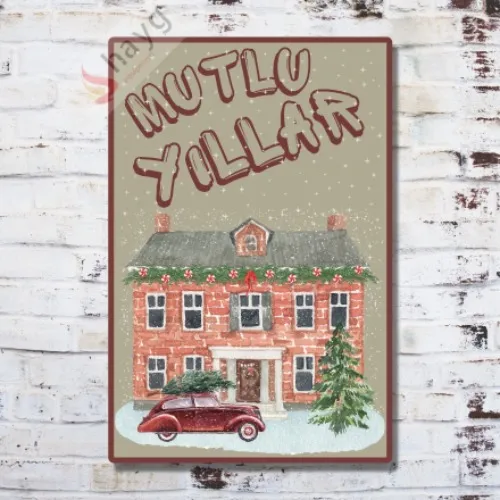 Mutlu Yıllar Dekoratif Vintage Metal Levha - Alüminyum Duvar Tabelası 15cm x 22,5cm görsel 1