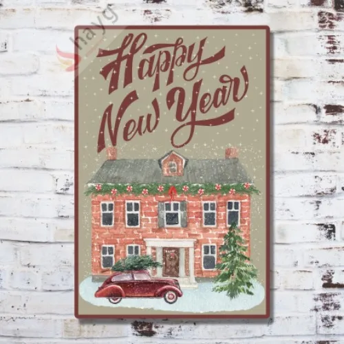 Happy New Year Metal Dekoratif Vintage Levha, Alüminyum Duvar - Kapı Tabelası 15cm x 22,5cm görsel 1
