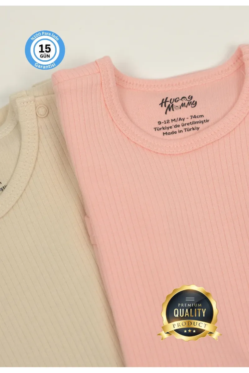 Huggy Mommy Premium Fitilli Kumaş %100 Organik Pamuk Kız Bebek Uzun Kol Body Zıbın Çıtçıtlı Badi Set -Hediyeli görsel 2
