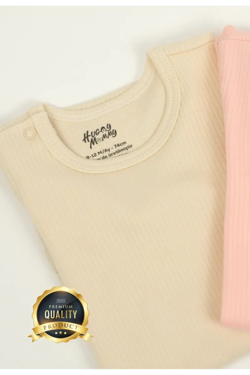 Huggy Mommy Premium Fitilli Kumaş %100 Organik Pamuk Kız Bebek Uzun Kol Body Zıbın Çıtçıtlı Badi Set -Hediyeli görsel 4