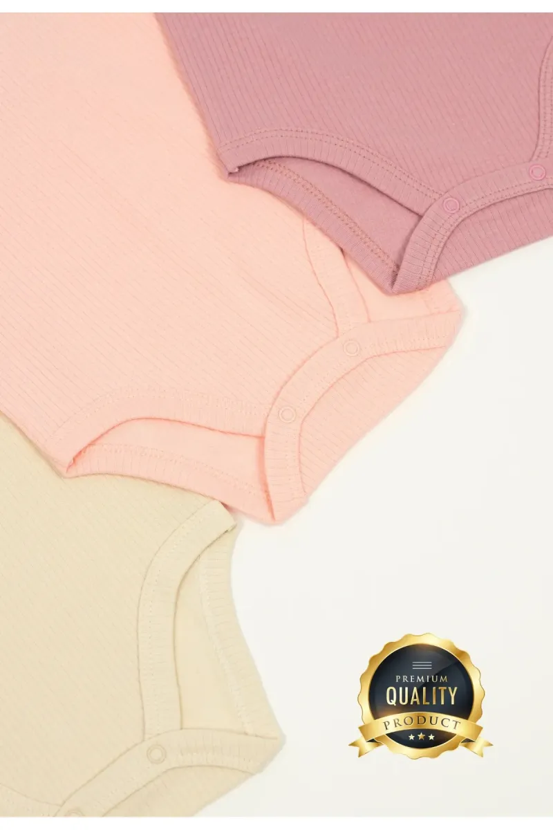 Huggy Mommy Premium Fitilli Kumaş %100 Organik Pamuk Kız Bebek Uzun Kol Body Zıbın Çıtçıtlı Badi Set -Hediyeli görsel 5