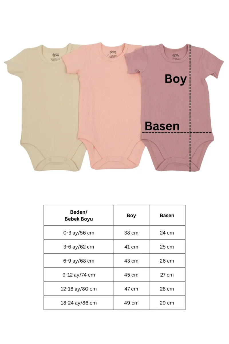 Huggy Mommy Premium Fitilli Kumaş %100 Organik Pamuk Kız Bebek Kısa Kol Body Zıbın Çıtçıtlı Badi 3'lü Set Hedye görsel 6