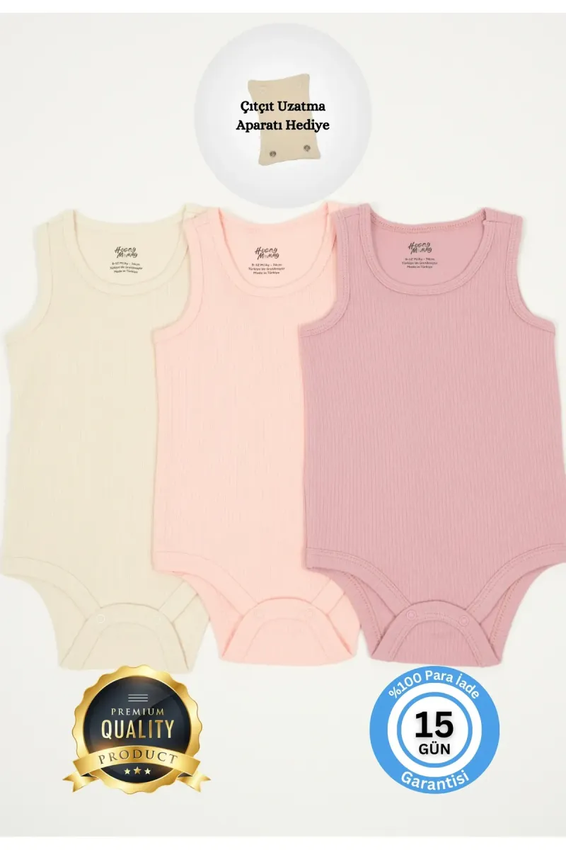 Huggy Mommy Premium Fitilli Kumaş %100 Organik Pamuk Kız Bebek Atlet Body Zıbın Çıtçıtlı Badi Set Uzatma Hediye görsel 1