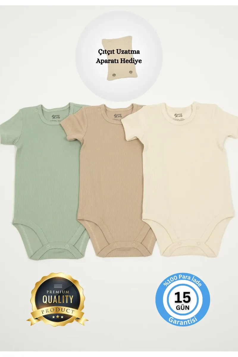 Huggy Mommy Premium Fitilli Kumaş %100 Organik Pamuk Erkek Bebek Kısa Kol Body Zıbın Çıtçıtlı Badi Set -Hediyeli görsel 1