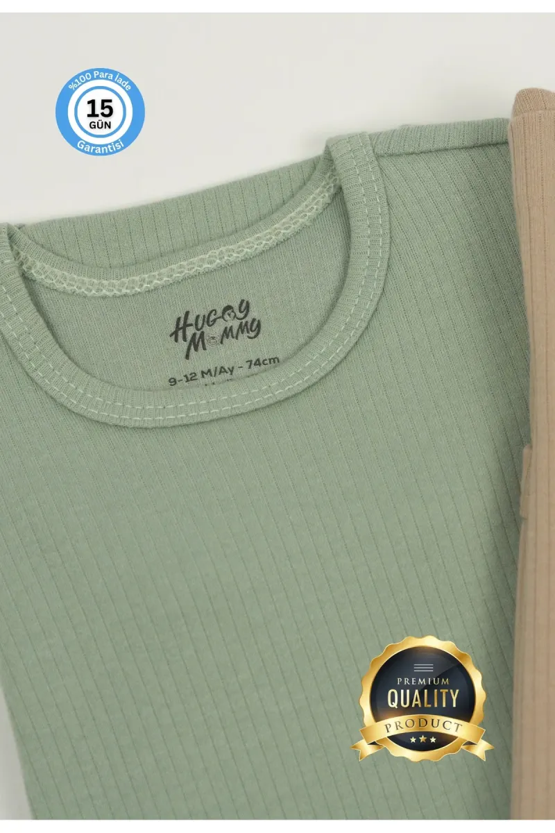 Huggy Mommy Premium Fitilli Kumaş %100 Organik Pamuk Erkek Bebek Kısa Kol Body Zıbın Çıtçıtlı Badi Set -Hediyeli görsel 2