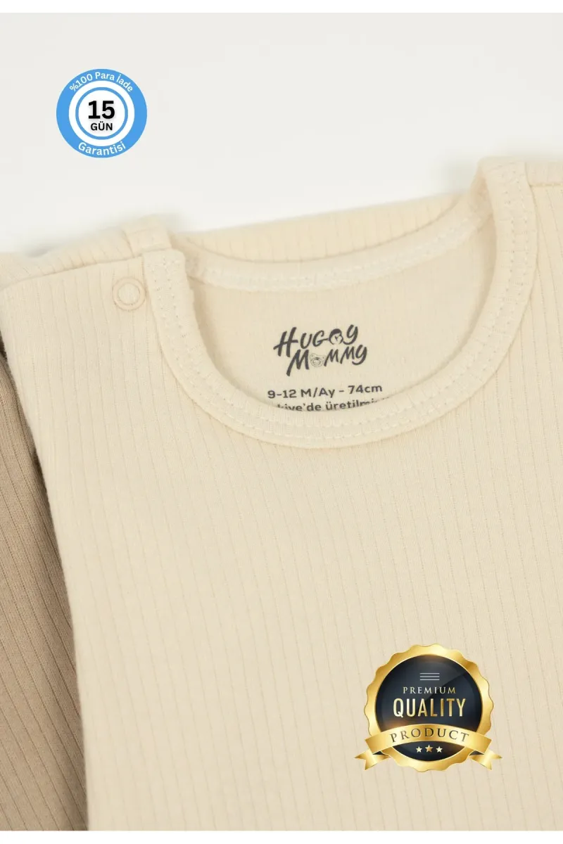 Huggy Mommy Premium Fitilli Kumaş %100 Organik Pamuk Erkek Bebek Kısa Kol Body Zıbın Çıtçıtlı Badi Set -Hediyeli görsel 4