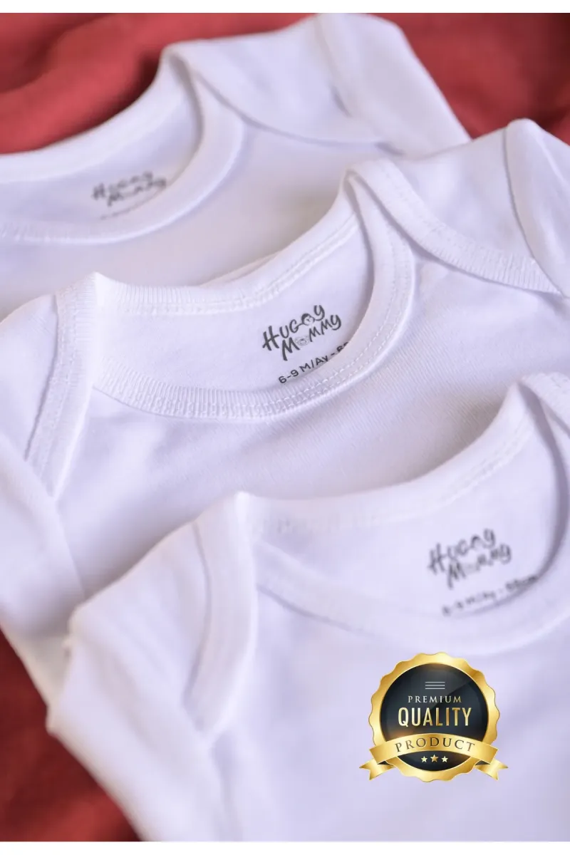 Huggy Mommy Premium %100 Organik Pamuk Beyaz Uzun Kol Bebek Body Zıbın Çıtçıtlı Bebek Badi 3'lü Set - Hediyeli görsel 4