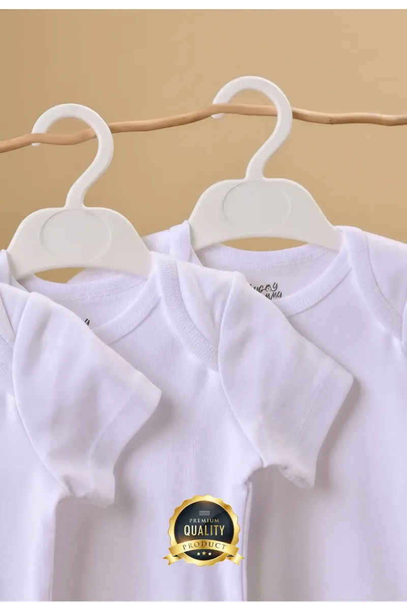 Huggy Mommy Premium %100 Organik Pamuk Beyaz Kısa Kol Bebek Body Zıbın Çıtçıtlı Bebek Badi 3'lü Set - Hediyeli görsel 1