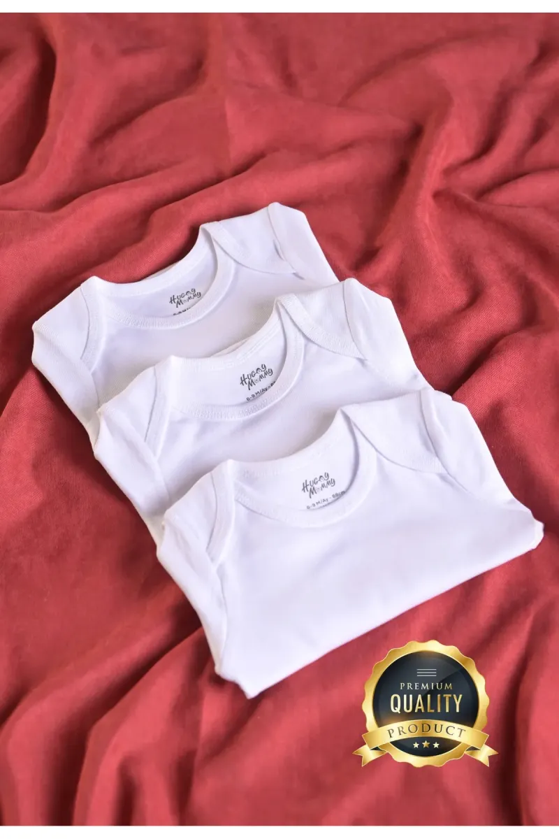 Huggy Mommy Premium %100 Organik Pamuk Beyaz Kısa Kol Bebek Body Zıbın Çıtçıtlı Bebek Badi 3'lü Set - Hediyeli görsel 2