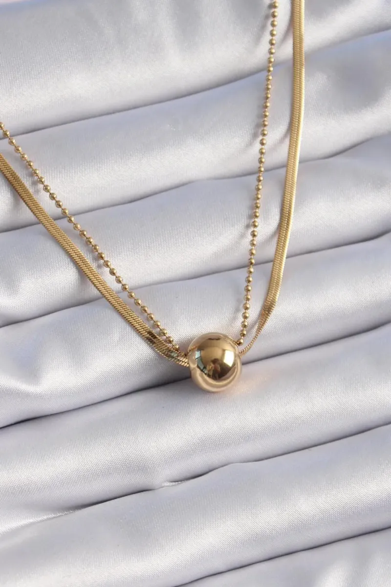 BUTİK AYVİTRİN 316L Çelik Gold 2'li İtalyan Zincir Model Top Model Kadın Kolye görsel 2