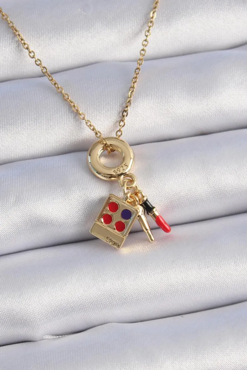BUTİK AYVİTRİN 316L Çelik Gold Renk Makyaj Paleti Figür Charm Model Kadın Kolye görsel 2