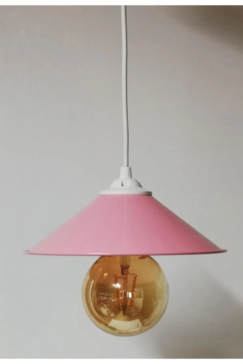Tekay Aydınlatma Pembe kız çocuk odası avizesi , Pembe metal avize görsel 1
