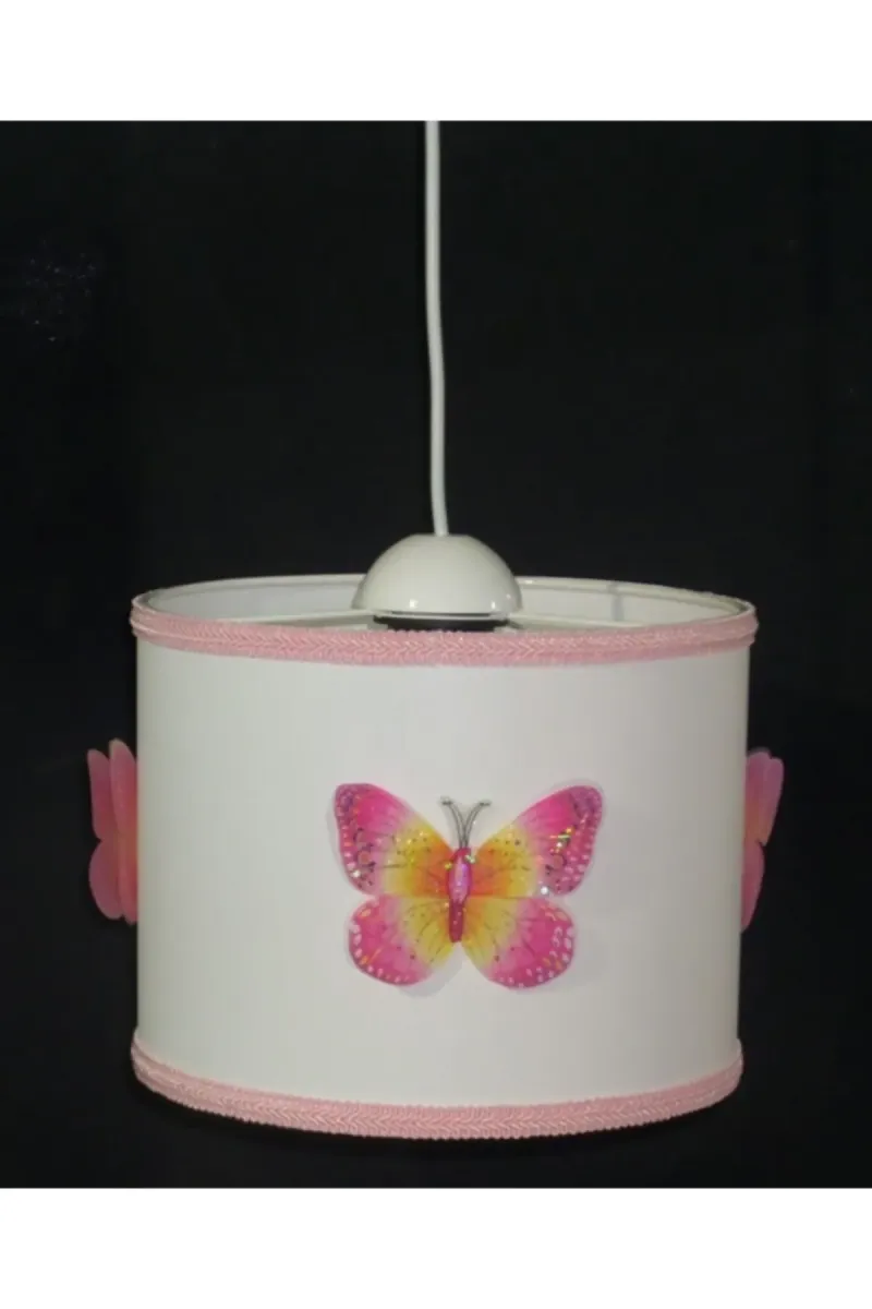Tekay Aydınlatma Pembe Kelebekli Beyaz Pvc Kız Çocuk Odası Avize Genişlik 25 Cm görsel 1