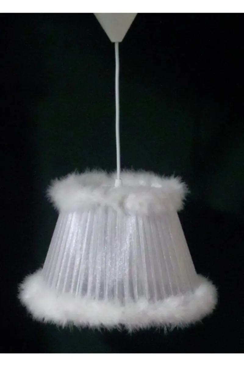 Tekay Aydınlatma Beyaz Tüylü Çocuk Odası Yatak Odası Avizesi Çap 30 Cm görsel 1